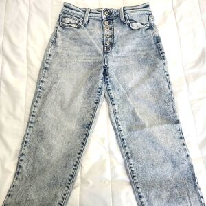 Stylish Women's Acid Wash Blue Button Up Jeans